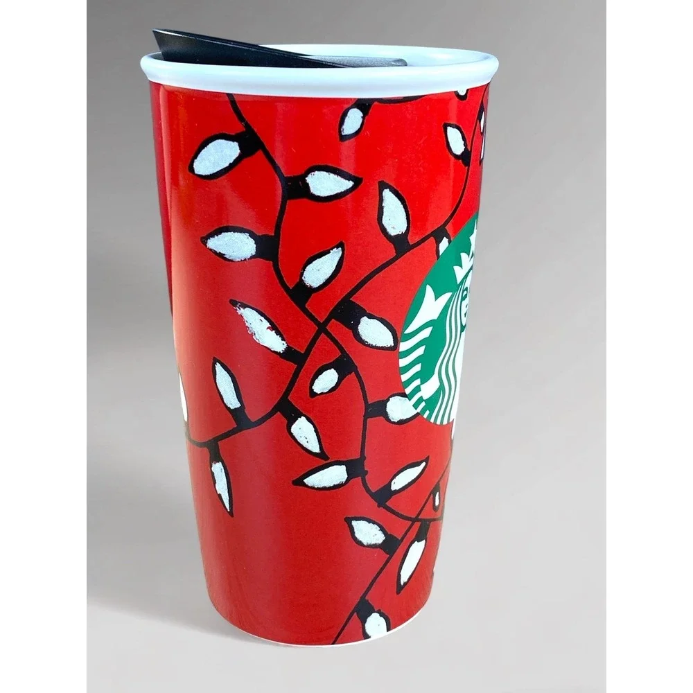 Starbucks 2016‎ Christmas Travel Mug Red with String Lights